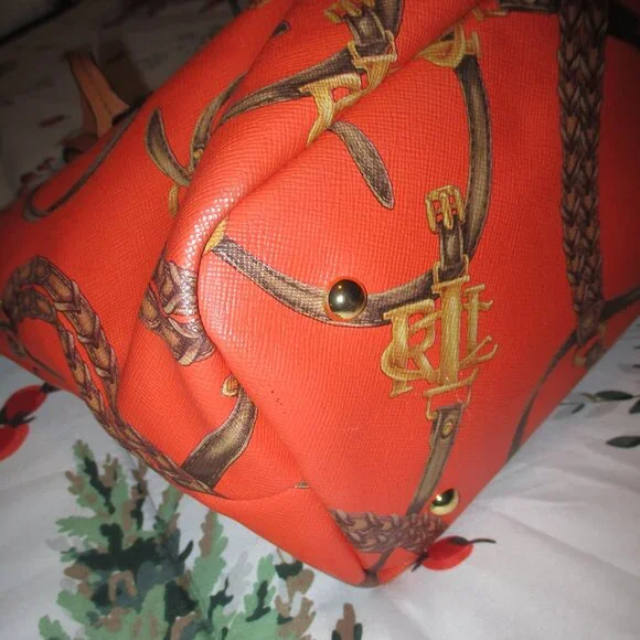 Ralph Lauren orange print  Equestrian classic tote - Picture 8 of 13